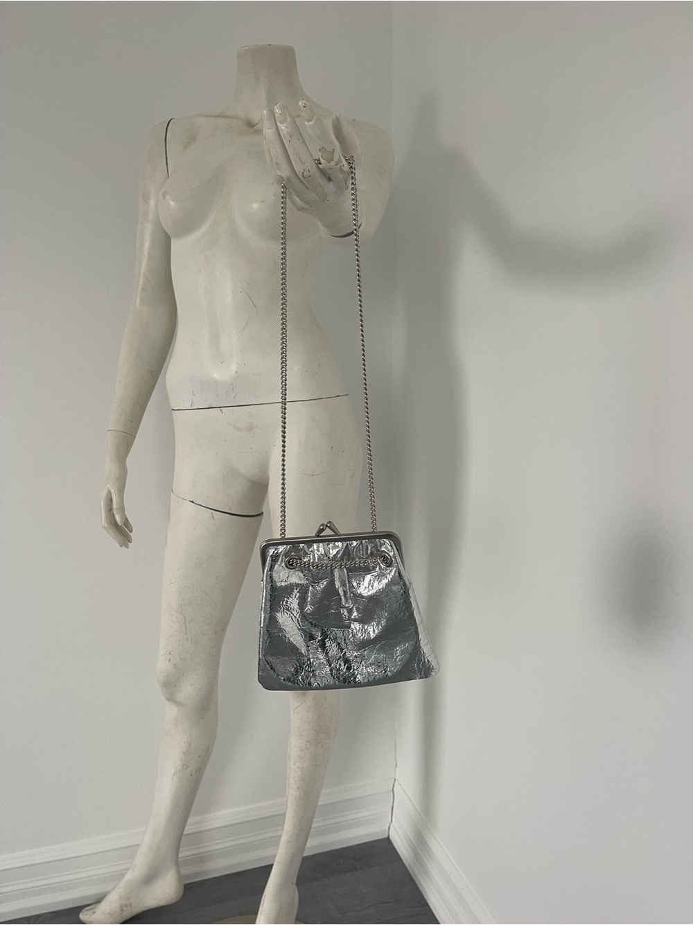 Y2K Metallic Silver Chain-Handle Evening Bag